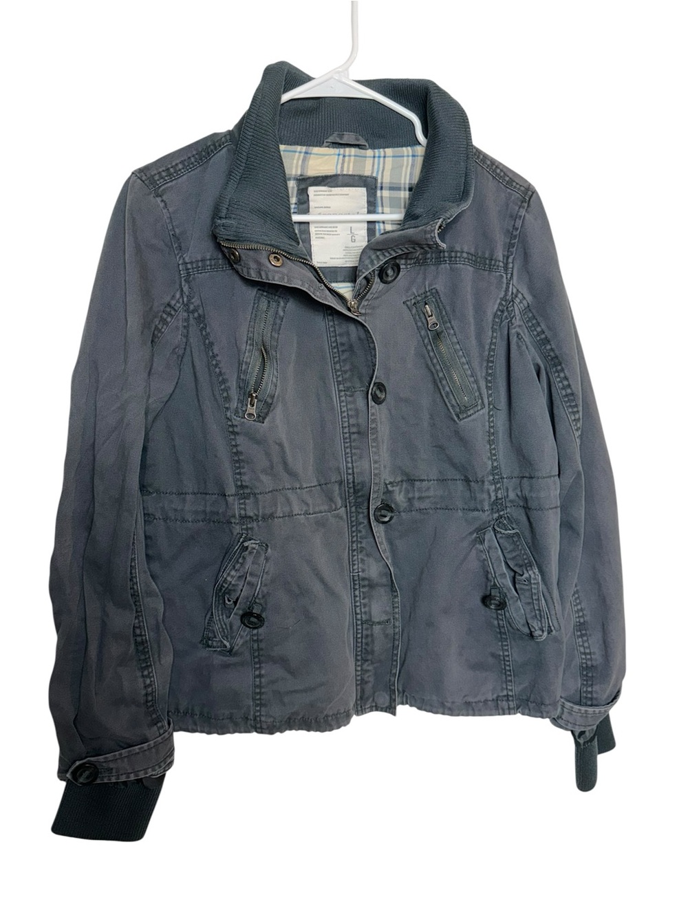 Aeropostale Women’s Large Y2K Gray Utility Moto Jacket Plaid Lined